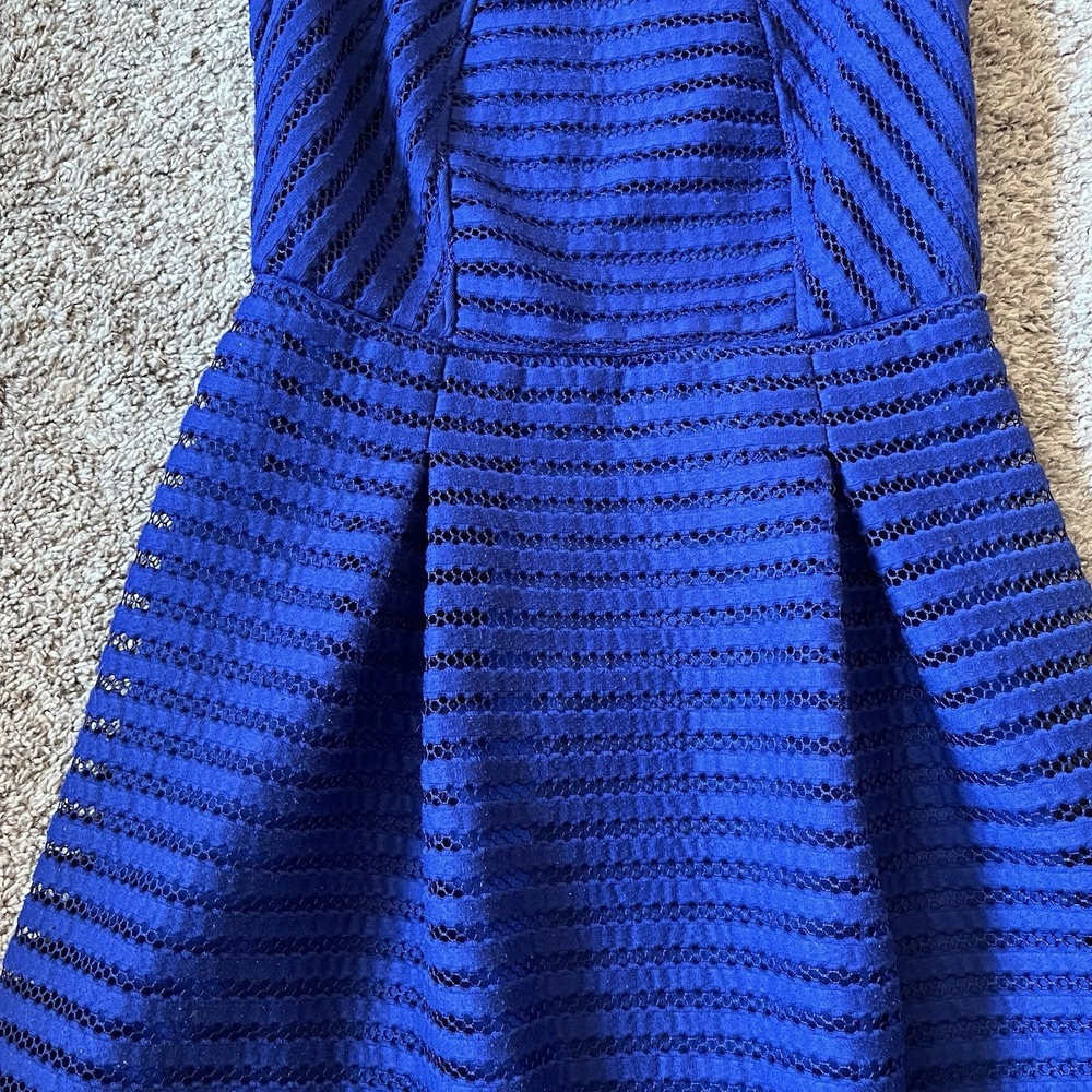 Womens Mossimo Size Small Dress Royal Blue Fit & Flare Fully Lined Knit Striped - Picture 6 of 11